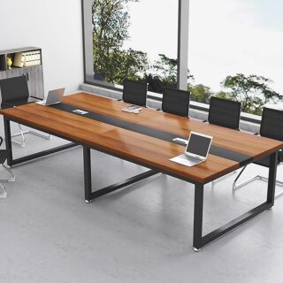 2.4-meter modern conference table with durable wooden surface and metal legs, seating 8-10 people in a professional office setting.