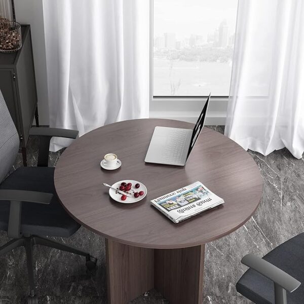 1 Meter Round Meeting Table with a sleek design, durable surface, and sturdy base for small office spaces.