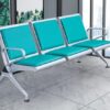 Stainless steel reception chair with ergonomic backrest, armrests, and non-slip foot pads, designed for durability and comfort in waiting areas.