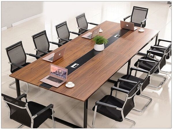 2.4-meter modern conference table with durable wooden surface and metal legs, seating 8-10 people in a professional office setting.