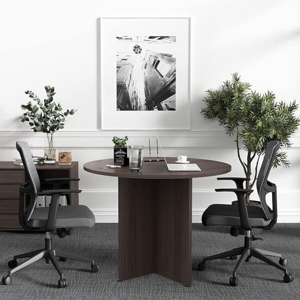 1 Meter Round Meeting Table with a sleek design, durable surface, and sturdy base for small office spaces.