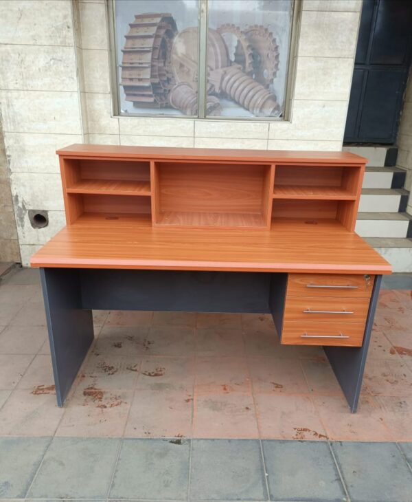 Stylish Reception Office Desk with spacious work surface and built-in storage compartments.