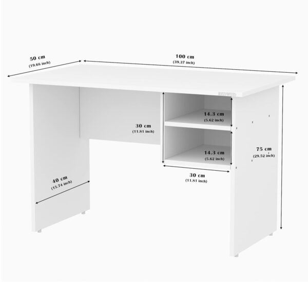 1M Modern Home Office Desk with drawers and display rack – White finish