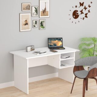 1M Modern Home Office Desk with drawers and display rack – White finish