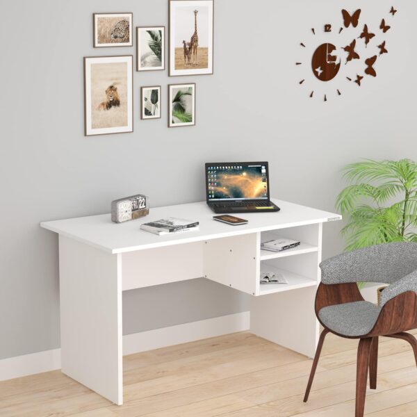 1M Modern Home Office Desk with drawers and display rack – White finish