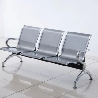 3-Link Metallic Waiting Bench with chrome finish – durable steel seating for offices and waiting areas