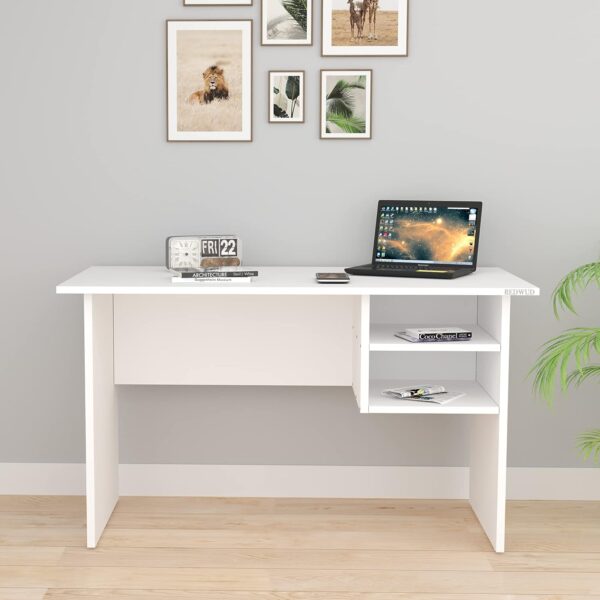 1M Modern Home Office Desk with drawers and display rack – White finish